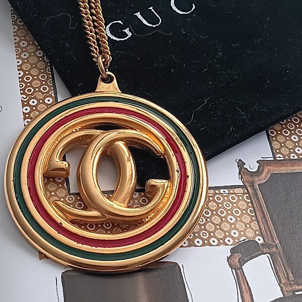 Gucci Vintage 1980s Enamel Pendant on Chain, GUC w/COA
